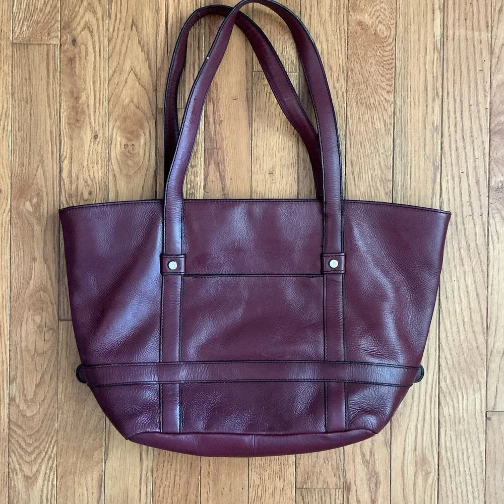 Etienne Aigner Burgundy Leather Tote Shoulder Bag Double Handle Retro Y2K Style